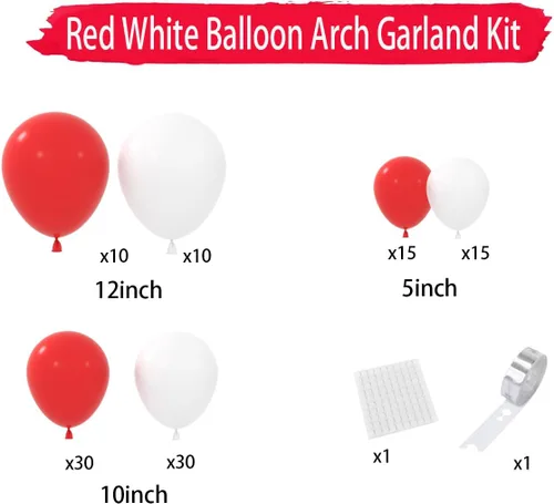 Miniatura 2 de Kit de arco de globos rojos y blancos, guirnalda de arco de globos rojos y blancos, 112 piezas para bodas, despedidas de soltera, cumpleaños