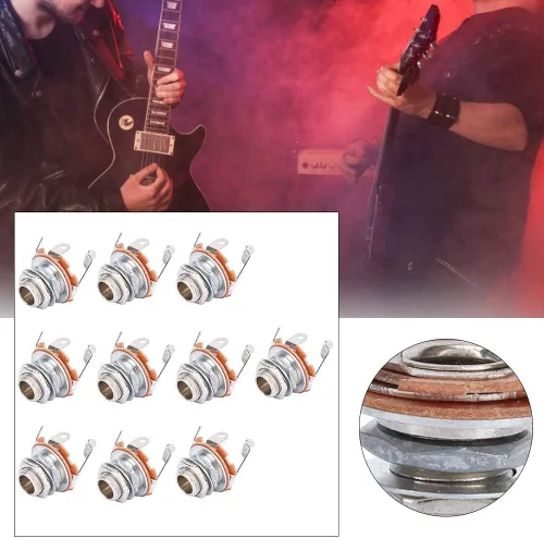 Miniatura 5 de Conector de entrada mono, 10 cables de conexión de 0.250 in, conector de montaje en panel para guitarras eléctricas, bajos, accesorios