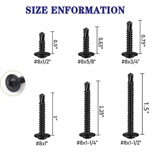 Miniatura 3 de 100 PCS tornillos autoperforantes de acero inoxidable 410 con cruceta negra #8x1, cabeza truss modificada para lámina metálica, alta resistencia