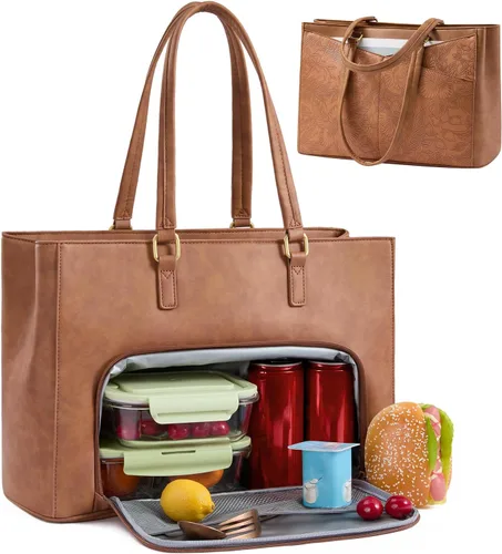 Miniatura 26 de LOVEVOOK Bolsa para laptop para mujeres, bolsa de mano para laptop de 15.6 pulgadas para mujeres, bolsas de mano de trabajo de cuero vintage