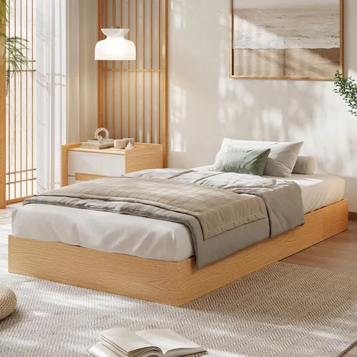 Miniatura 13 de GarveeHome - Marco de cama de plataforma de madera tamaño matrimonial, marco de cama de madera sin cabecero, soporte de listones de madera,