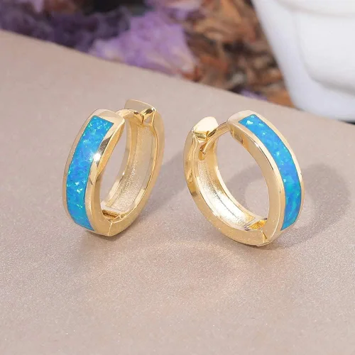 Miniatura 102 de CiNily Aretes Huggie de ópalo con bisagras, chapados en oro, hipoalergénicos, pequeños aretes de aro para mujeres, adolescentes, niñas, hombres