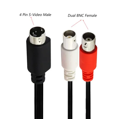 Miniatura 4 de S-Video - Cable divisor de 4 pines a BNC, mini DIN de 4 pines S-Video macho a doble BNC hembra conector divisor en Y (9.8 in/10 pulgadas)