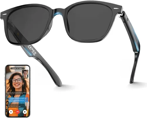 Miniatura 10 de Gafas de traducción AI unisex con más de 140 idiomas, lentes inteligentes Bluetooth con micrófono y altavoces integrados, interruptor de pasillo