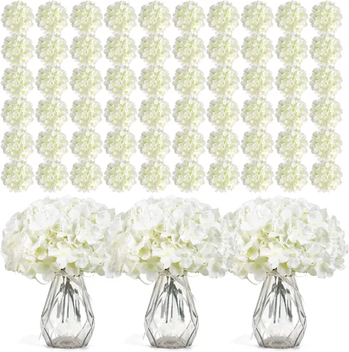 Miniatura 31 de Auihiay 64 piezas de flores artificiales de hortensia de seda, flores artificiales de hortensia con tallos, flores completas de hortensia