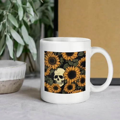 Miniatura 6 de Tazas de Halloween con diseño de calavera de girasol para café de cerámica, diseño de esqueleto, vintage, regalo para el día de la madre, regalo