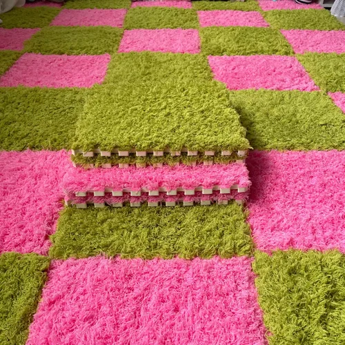 Miniatura 9 de Tapete de espuma de felpa gruesa que se entrelaza, 24 piezas de 12 x 12 pulgadas, tapete cuadrado esponjoso de espuma de rompecabezas con bordes