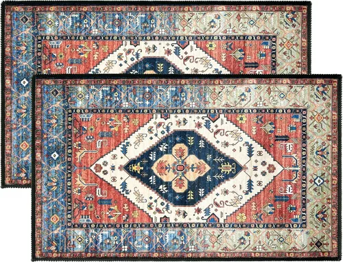 2 piezas de alfombrilla lavable para interiores de 24" x 36", antideslizante, alfombra de suelo retro, alfombra absorbente para entrada, alfombra