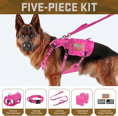 Miniatura 2 de Forestpaw Arnés táctico rosa para perros grandes, collar táctico para perro con correa elástica, arnés militar para perro sin tirones para Rosa