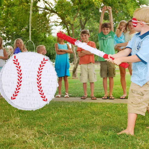 Miniatura 6 de Deekin Pequeña Piñata de Béisbol con Bastón, Venda para los Ojos y Confeti para Suministros de Decoración de Fiesta Temática Deportiva