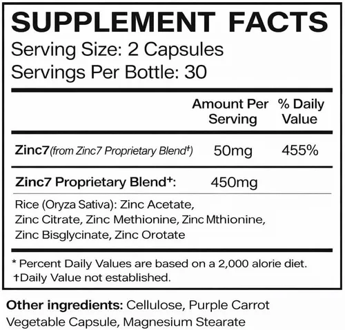 Miniatura 9 de Zinc7 Apoyo inmunológico diario (50mg): Complejo de zinc de triple acción para sueño profundo, claridad mental e inmunidad fuerte Energía natural