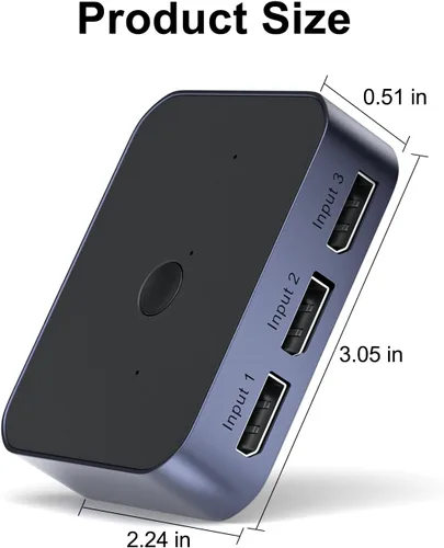 Miniatura 2 de Conmutador DisplayPort 1.4 bidireccional, 3 en 1 salida 8K DP Switcher Box soporta 8K 30Hz / 4K 120Hz Compatible con televisores, monitores