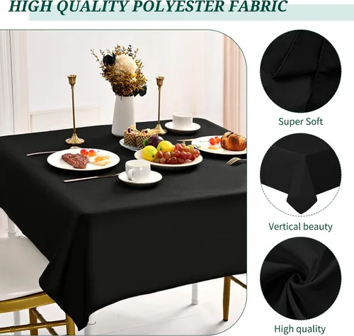 Miniatura 3 de Paquete de 4 manteles cuadrados color negro, 52 x 52 pulgadas, mantel de poliéster negro para mesas cuadradas pequeñas, mantel lavable resistente a