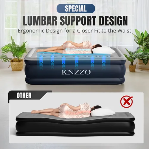 Miniatura 7 de KNZZO Colchón de aire doble con bomba incorporada, colchón inflable superior de 18 pulgadas con tela flocada impermeable, cama inflable rápida