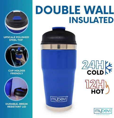 Miniatura 2 de MyBevi Retro Wave - Vaso de viaje aislado de acero inoxidable de alta calidad (12 onzas, azul marino mate, 12 onzas)