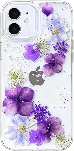 Miniatura 20 de Abbery - Funda diseñada para iPhone 12/12 Pro con purpurina, transparente y linda con diseño de mariposa, correa para la muñeca, brillante