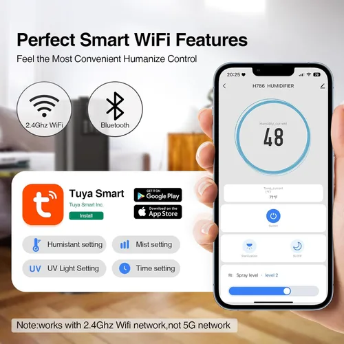 Miniatura 4 de Honovos Smart Humidifiers Large Room Bedroom Home, 2.11Gal(8L) Quiet Top Fill Cool Mist Humidifier, Smart App & Remote Control, 3 Speed Humidifier