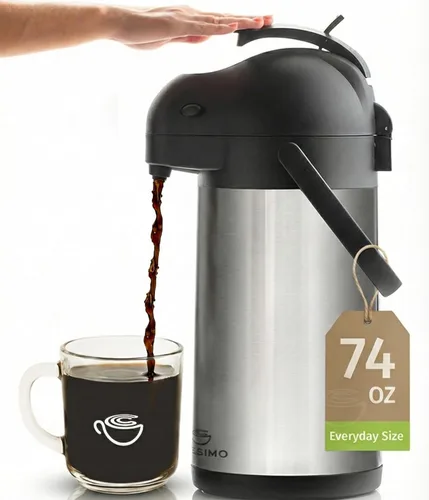 Miniatura 16 de Dispensador de café Airpot con bomba y bandeja - Jarra de café de 102 oz/3L con bomba - Dispensador de bebidas calientes de 12 horas para fiestas