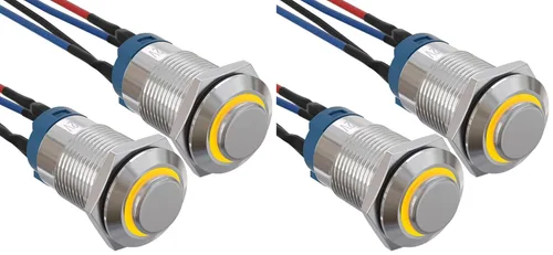 Miniatura 19 de APIELE Interruptor de botón de bloqueo de 0.472 in SPST pre-cableado de 5.906 in de cabeza redonda alta aleación de aluminio 1NO 1 normalmente