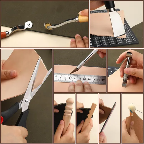 Miniatura 7 de QMNNMA 102PCS Herramientas de trabajo de cuero Kit de artesanía de cuero con bolsa de almacenamiento personalizada, herramientas de estampado
