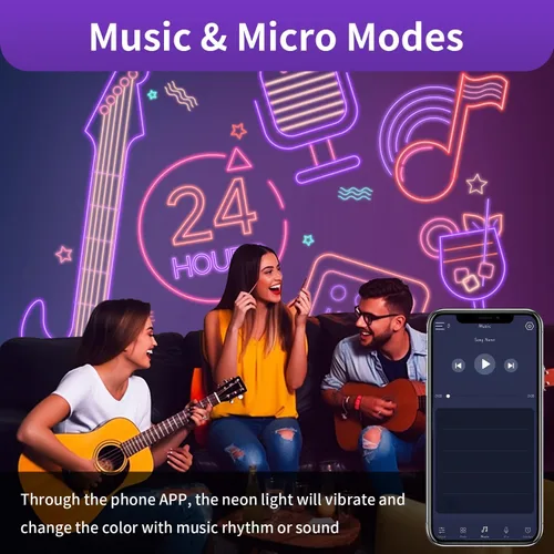 Miniatura 5 de Tira de luz LED de neón inteligente IC de 6.56 pies, tira de luz LED con aplicación/control remoto, cambio de color, sincronización de música, tira