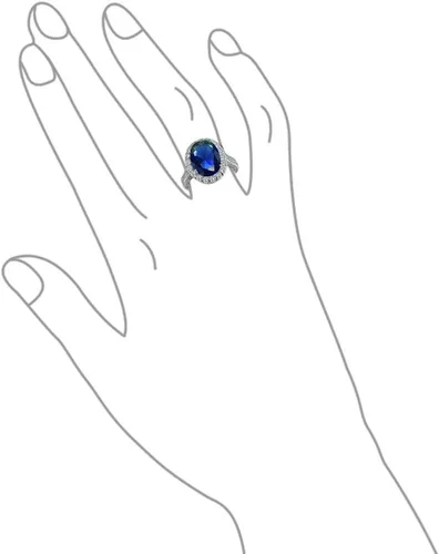 Miniatura 25 de Anillo de compromiso de plata de ley 925 personalizable con halo de corona ovalada de 5 a 7 quilates con circonita cúbica simulada de zafiro azul