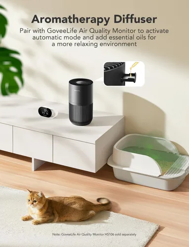Miniatura 7 de GoveeLife Mini Purificador de Aire para Dormitorio, Purificador de Aire con Filtro Inteligente y Control por App Alexa para Pelo de Mascotas, Negro