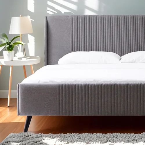 Miniatura 10 de Livinia Sunset - Cama de plataforma con respaldo de alas, base de cama tapizada de tela con cabecera de canal vertical, listones de madera fuertes
