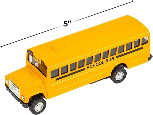 Miniatura 3 de Castle Toys, autobus escolar clásico de trompa larga, acción de marcha atrás y modelo a presión, 5 pulgadas, (12 piezas) amarillo, Amarillo