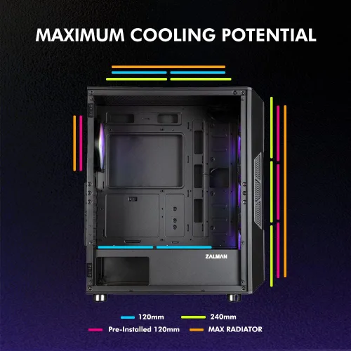 Miniatura 6 de Zalman i3 NEO Carcasa de PC ATX de Torre Media, 4 ventiladores RGB fijos preinstalados para alto rendimiento de flujo de aire, puerta oscilante