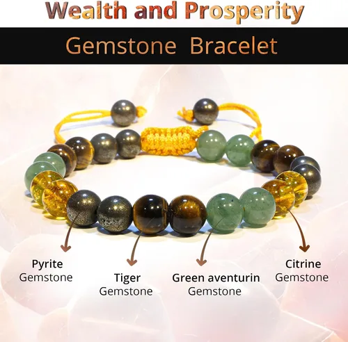 Miniatura 74 de Adjustable Crystal Bracelet – Gemstone Bead Bracelet with Adjustable Macrame String – Chic Gemstone Bracelet for Men and Women – 8mm Round Healing