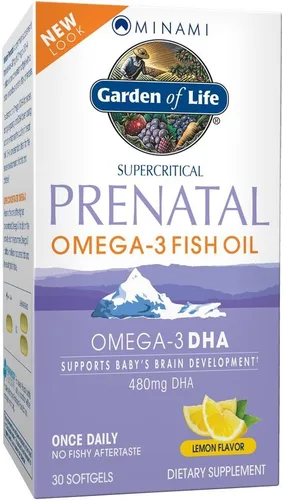 Suplemento prenatal de Garden of Life con omega 3. Contiene 30 cápsulas de aceite natural de pescado Minami, MN0396, 1, 1