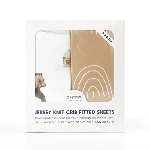 Miniatura 4 de GRSSDER Sábanas Elásticas para Cuna Paquete de 2 para Bebé, Sábanas Ajustables para Cuna de Punto Jersey Ultra Suaves con Bolsillo Profundo, Se