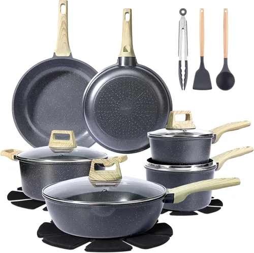 GiPP Juego de ollas y sartenes de cerámica antiadherentes, juego de 18 utensilios de cocina antiadherentes, juego de cocina saludable no tóxico con