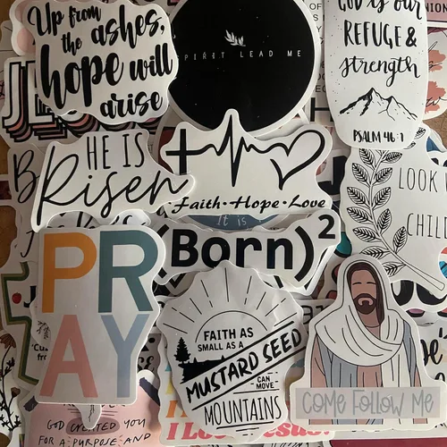 Miniatura 3 de Calcomanías cristianas, paquete de 100 unidades, calcomanías inspiradoras de fe con versículos de la Biblia, vinilo impermeable para botellas