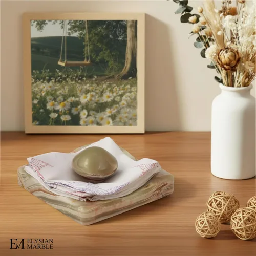Miniatura 5 de Servilletero de cóctel de mármol con peso, moderno servilletero cuadrado para mesa, servilletero pesado decorativo para comedor en interiores y Verde