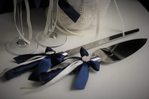 Juego de servir pastel, juego de servidor de pastel de boda, cuchillo de boda y juego de servidor Azul marino