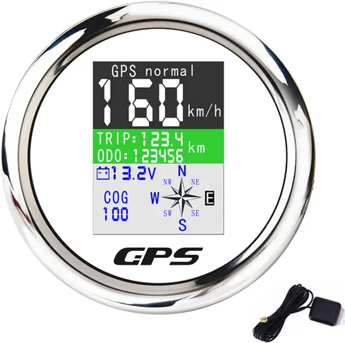 Miniatura 10 de KAOLALI Velocímetro GPS para embarcaciones de 85 mm, velocímetro GPS, odómetro, medidor de velocidad digital, impermeable, mph, nudos y km/h Negro