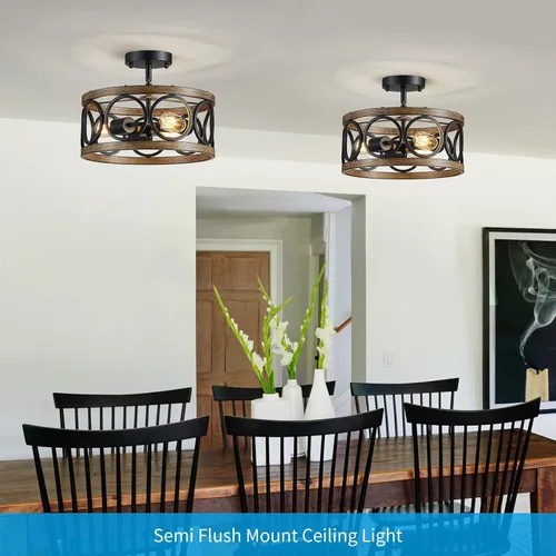 Miniatura 8 de XINGQI Lámpara de Techo Negra Araña de Altura Ajustable Lámpara Colgante Moderna de Granja Accesorio de Iluminación de Metal con Veta de Madera 13