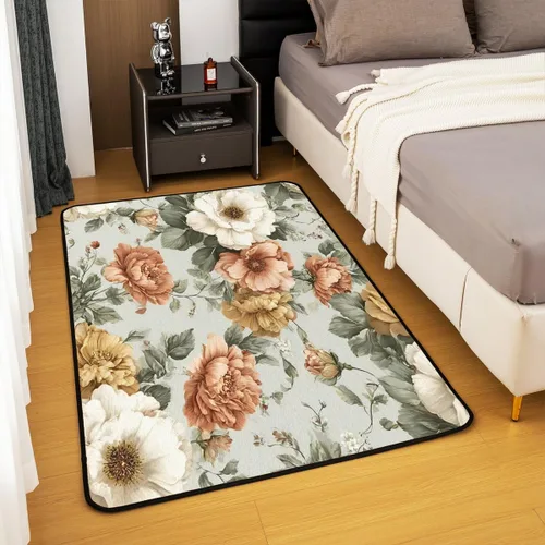 Miniatura 4 de jejeloiu Groovy Flower Area Rug 5x7 Polyester Retro Floral Boho Living Room Rugs 70S Hippie Groovy Flowers Bohemian Decor Carpet Psychedelic Floral