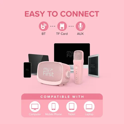 Miniatura 5 de myFirst Voice 2 - Mini máquina de karaoke para niños con micrófono inalámbrico y cambiador de voz Ai para niños, altavoz Bluetooth portátil, Rosado