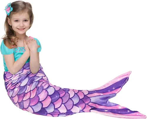 Miniatura 18 de WERNNSAI Manta de Cola de Sirena para Niños - Manta Ponible de Sirena que Brilla en la Oscuridad para Niñas de Invierno Franela Suave con Escamas