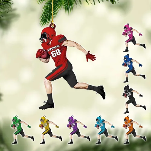 Miniatura 29 de Adornos de fútbol personalizados, hombreras y casco, adorno de Navidad, regalo de jugador estadounidense, regalo para niños y niñas, decoración