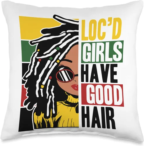 Locs Afro Dreadlocks Love Beauty Hair Loc'd Good Hair Black American African Girl Throw Pillow, 16x16, Multicolor