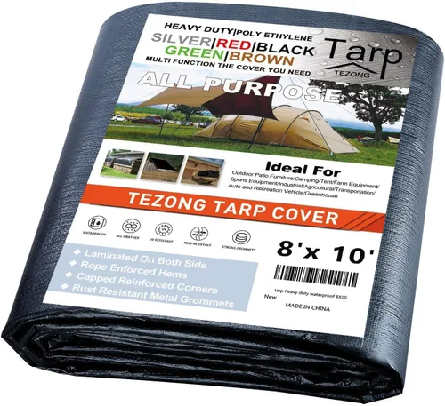 Miniatura 85 de Lonas resistentes impermeables de 4 x 5 pies, paquete de 2 lonas TEZONG negras de 0.472 in. de lona de plástico para exteriores para lluvia