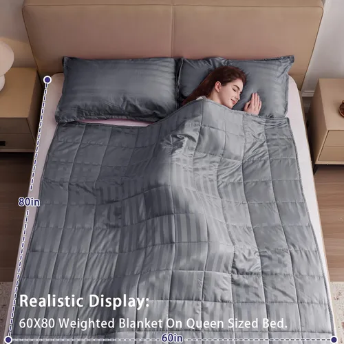 Miniatura 43 de Yescool - Manta con peso para adultos (15 libras, 60 x 80 pulgadas, azul), manta de enfriamiento pesada para dormir, 140-160 libras, manta