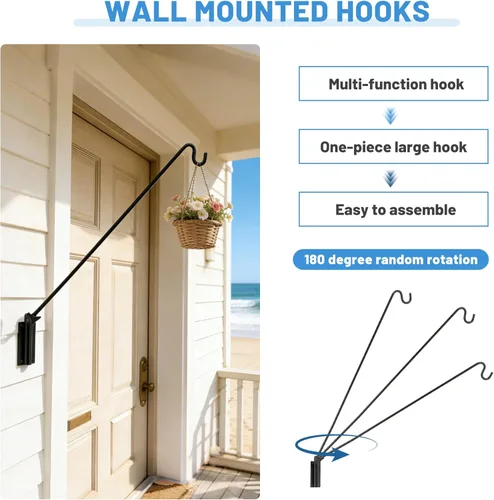Miniatura 5 de ERYTLLY 2 Paquetes de Ganchos de Cubierta Resistentes Montados en Pared, Gancho de Cubierta Extensible y Ajustable para Colgar Comedero de Pájaros