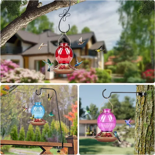 Miniatura 3 de BOLITE Comederos para colibríes para exteriores colgantes, comedero de vidrio para colibríes, comedero para aves silvestres con cinco puertos de azul