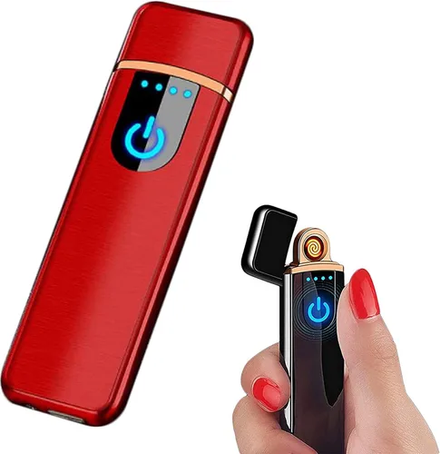 Encendedor electrónico recargable por USB, mini pantalla táctil creativa, pantalla LED, resistente al viento, sin llama con cable de carga, silencio