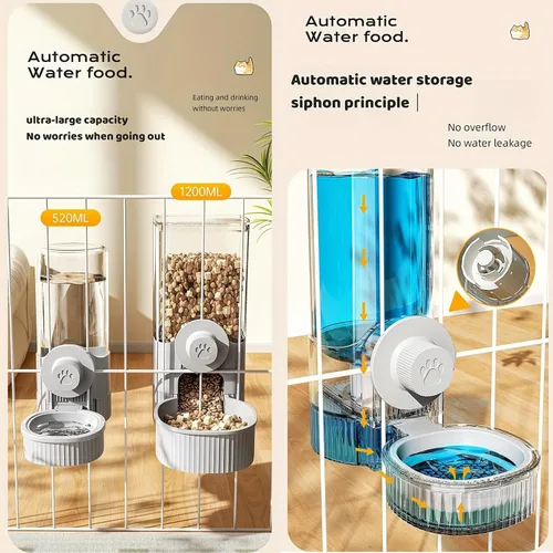 Miniatura 3 de GPY Juego de comedero automático para mascotas y dispensador de agua para colgar, alimentador automático para conejos y dispensador de agua para Azul
